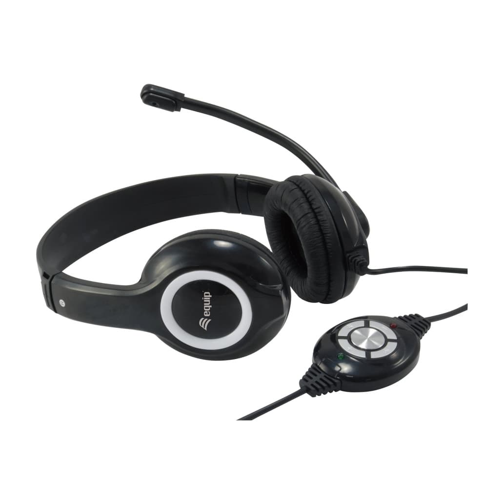 Slualke Equip naglavne z USB črne kontrolnik na kablu